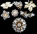 Seven Vintage Goldtone and Rhinestone Brooches