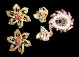 Vintage Colorful Broochs and Clip Earring Grouping