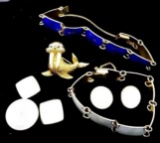 Vintage Norwegian Sterling Silver Enamel Bracelet & Earring Sets and a Walrus Pin