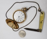 Antique 14K Elgin Men's Double Case Pocketwatch with Chain and Pen Knife