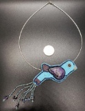 Artist Jovanna Poblano Beaded Bird Sterling Silver Collar Necklace
