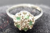 Sterling Silver, Emerald and Diamond Ring