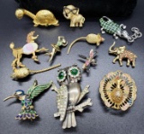 Vintage Jeweled Scatter Pins and Vintage Sterling Silver Jeweled Owl