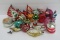 25 vintage Christmas ornaments, teapots, fish, birds, bells, santas and bulbs