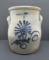 Ornate floral cobalt decorated stoneware jar, Burlington VT, 2 gallon