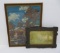 Two Maxfield Parrish pieces, Daybreak plaque and fall landscape with church