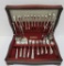 Vintage flatware in wooden storage box, 1948 Morning Star service for 10 with additionals