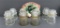 Majolica dish and 8 clear insulators, 4