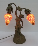 Figural table lamp, woman, grape cluster bulbs, working, 15