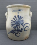 Ornate floral cobalt decorated stoneware jar, Burlington VT, 2 gallon