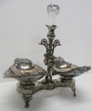 Very ornate Derby Silver Co Epergne, center trumpet vase and two side bowls, Cherubs