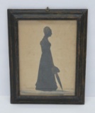 Antique silhouette framed, watercolor with highlights, exquisite, 9 1/2