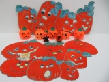 Vintage Halloween lot, flocked pumpkins/jack o lanterns, candles and plastic pumpkins