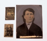 Three antique tin type photos, late 1800's