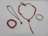 Vintage and Retro jewelry lot, glass beaded necklaces and gold filled bracelot