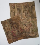 Two vintage tapestry, music room interior and dining room interior (made in Belgium)