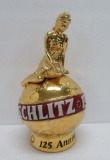 1974 Schlitz 125 yr anniversary decanter, woman on world, 10 1/2