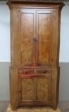 Outstanding Early Primitive Corner Cupboard, Two Piece