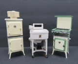 American Miniature metal dollhouse furniture, vintage styled kitchen appliances and washer