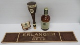 Erlanger Beer lot, two tappers, bottle and rail mat