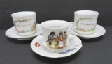 Three Children's cups and saucers, Good Girl, Good Boy and Kittens