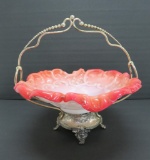 Peach art glass brides basket, 12