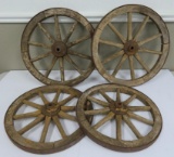 Four wooden spoke wheels, 16