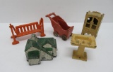 Cast iron and metal toys, Antique Doll House Miniatures, five pieces, 3