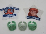 Davy Crockett Cracker Jack toy prizes, badges and rings