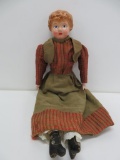 Vintage German Metal Head Shoulder Doll with Bisque Hands and Leather Feet