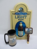 Vintage Schlitz Light Beer Sign, Tapper handle and Insulated Mug