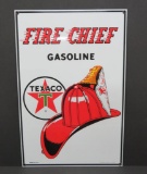 1986 Ande Rooney porcelain enamel advertising sign, Texaco Fire Chief Gasoline