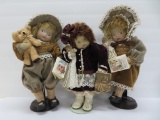 Three dolls with teddy bears, dolls and books, stocking face, 10