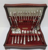 Vintage flatware in wooden storage box, 1948 Morning Star service for 10 with additionals