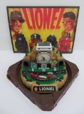 Lionel Train decor lot, mechanical motion train clock and metal Lionel sign