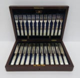 Walker & Hall Sheffield MOP handled flatware, 12 forks and knives in case