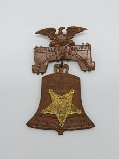 1899 GAR medal, Liberty Bell Philadelphia, 2 1/2"