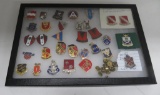 32 military pins, some enamel