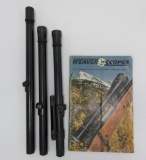 Three Weaver rifle scopes and booklet