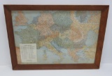 WWII framed Bomber mission map, 32 1/2