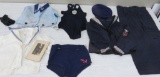 Assorted childrens naval clothing, shirts, hat, and swim suit