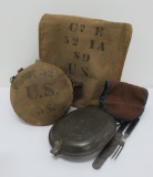 M 1878 Haversack, Canteen and mess kit, Co E 52nd Iowa Volunteer Infantry
