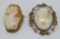 Two lovely carved cameos, gold tone settings, 1 1/2