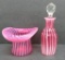 Cranberry stripe swirl top hat and cologne bottle
