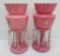 Pair of Lovely pink satin glass mantle lusters, 15