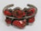 Coral cuff bracelet, six stone, attributed to silver 925, unmarked