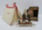 Toy soldier medical bunker and medical tent, assorted figures and sand bags