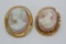 Two gold tone carved cameos, 1 1/4