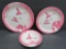 Three pieces of railroad china, Milwaukee Road, pink Travelers pattern