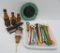 1934 enamel Worlds Fair ash tray, Beef Eaters Gin porcelain pourer, openers, swizzles and bottles